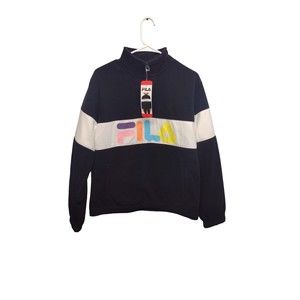 FILA VTG Inspired 1/4 Zip Black Base Multicolor Fila L/S Fleece Pullover SZ M